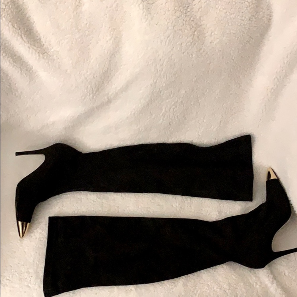 Sexy knee high black boots w/gold toe